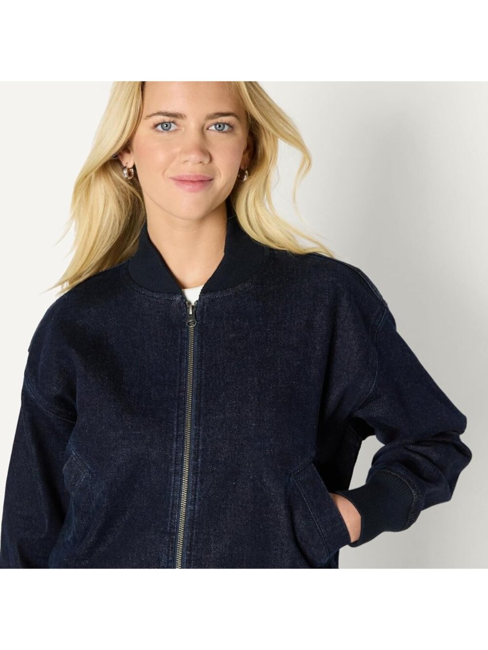 〽️Rinse Denim Women's Padded Bomber Jacket Relaxed Fit Zip Jacket - Picture 4 of 6